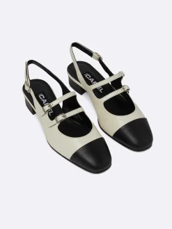 Beige And Black Leather Slingback Mary Janes-Carel Online