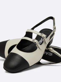 Beige And Black Leather Slingback Mary Janes-Carel Online