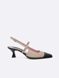 Beige And Black Leather Slingback Pumps-Carel Online