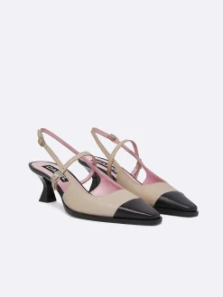 Beige And Black Leather Slingback Pumps-Carel Online