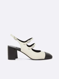 Beige And Black Leather Slingback Mary Janes-Carel Cheap