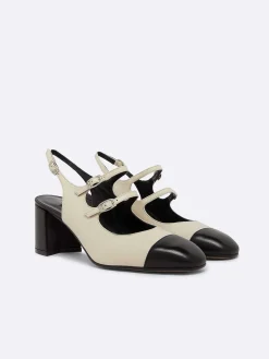 Beige And Black Leather Slingback Mary Janes-Carel Cheap