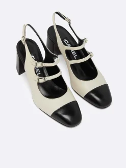 Beige And Black Leather Slingback Mary Janes-Carel Cheap