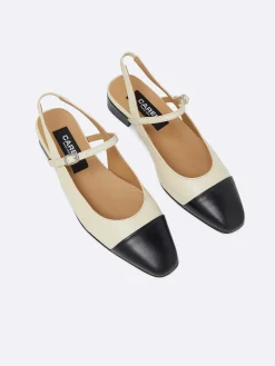 Beige And Black Leather Slingback-Carel New
