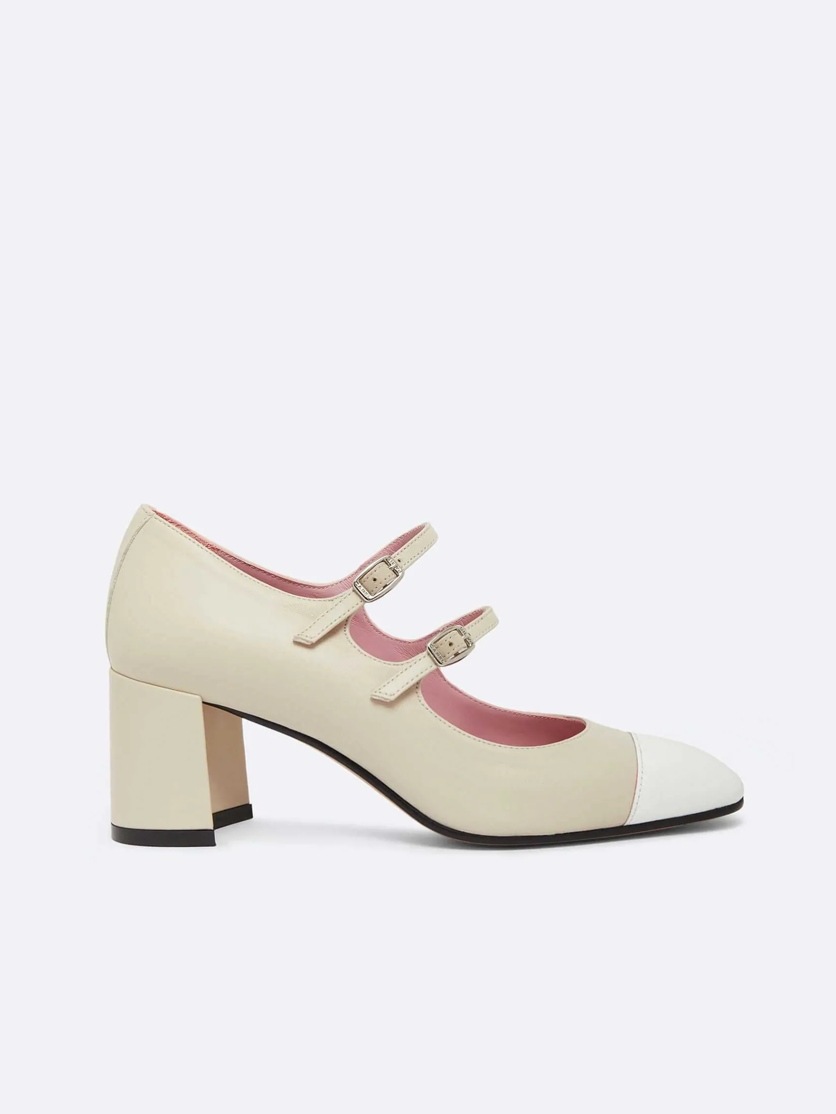 Beige Leather And White Patent Leather Mary Janes Pumps-Carel Shop