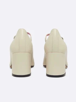 Beige Leather And White Patent Leather Mary Janes Pumps-Carel Shop