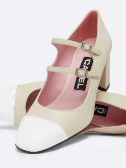 Beige Leather And White Patent Leather Mary Janes Pumps-Carel Shop