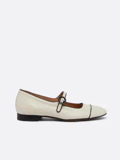 Beige Leather Black Piping Mary Janes-Carel Flash Sale
