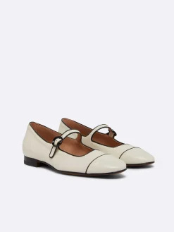 Beige Leather Black Piping Mary Janes-Carel Flash Sale