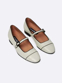 Beige Leather Black Piping Mary Janes-Carel Flash Sale