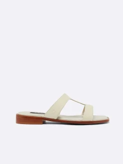 Beige Leather Flat Mules-Carel Fashion