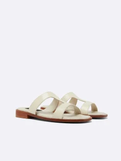 Beige Leather Flat Mules-Carel Fashion