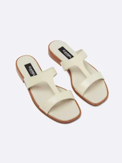 Beige Leather Flat Mules-Carel Fashion