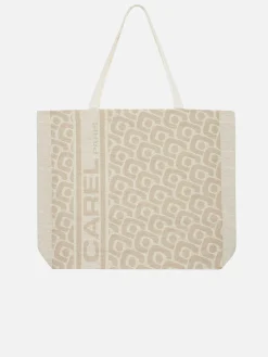 Beige Monogrammed Tote Bag With Jacquard Weave-Carel Shop