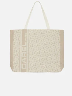 Beige Monogrammed Tote Bag With Jacquard Weave-Carel Shop