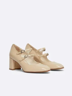 Beige Patent Leather Mary Janes Pumps-Carel New