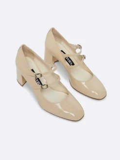 Beige Patent Leather Mary Janes Pumps-Carel New