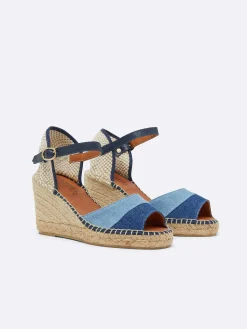 Bi Denim Fabric Wedge Espadrilles-Carel Cheap