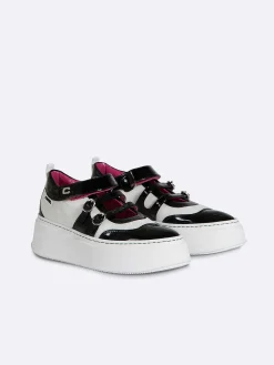 Black And Ivory Eco Patent Sneakers-Carel Hot