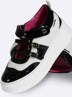 Black And Ivory Eco Patent Sneakers-Carel Hot