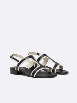 Black And Ivory Leather Sandals-Carel Sale