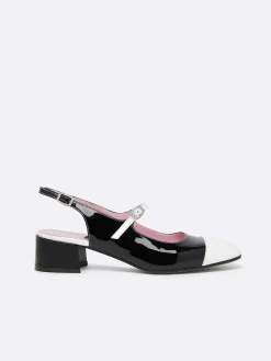 Black And White Patent Leather Slingback Mary Janes-Carel Fashion