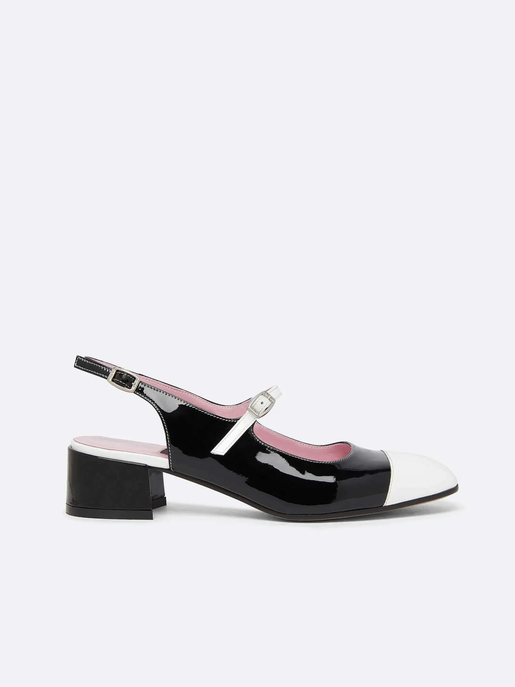 Black And White Patent Leather Slingback Mary Janes-Carel Fashion