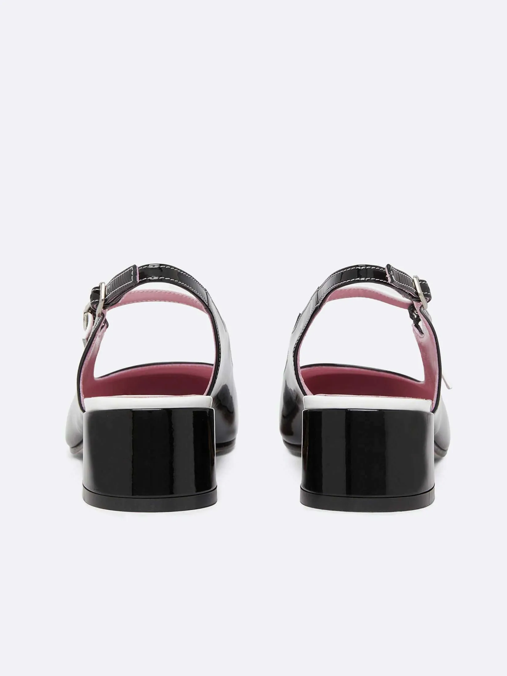 Black And White Patent Leather Slingback Mary Janes-Carel Fashion