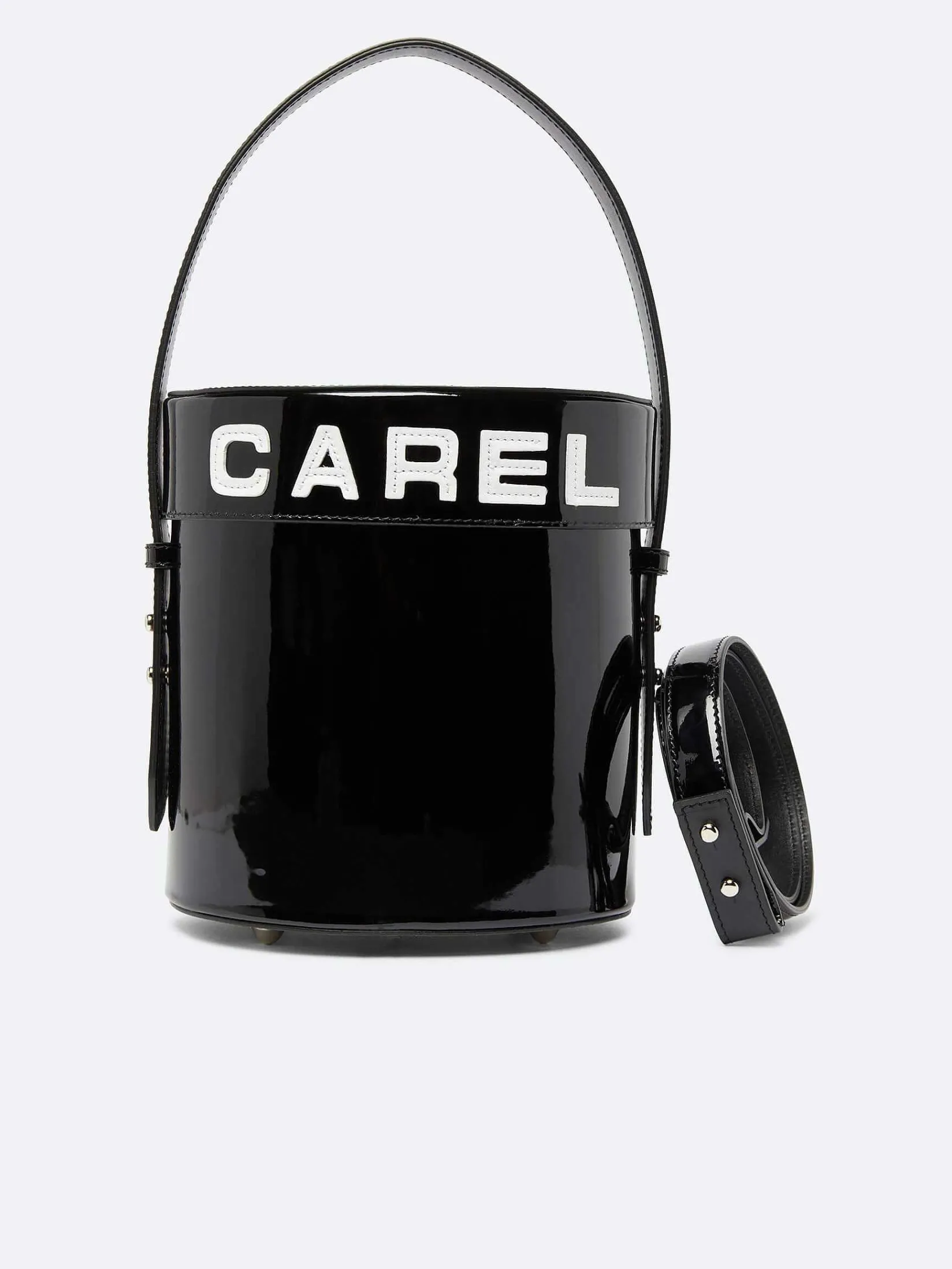 Black And White Patent Leather Bucket Bag-Carel Fashion