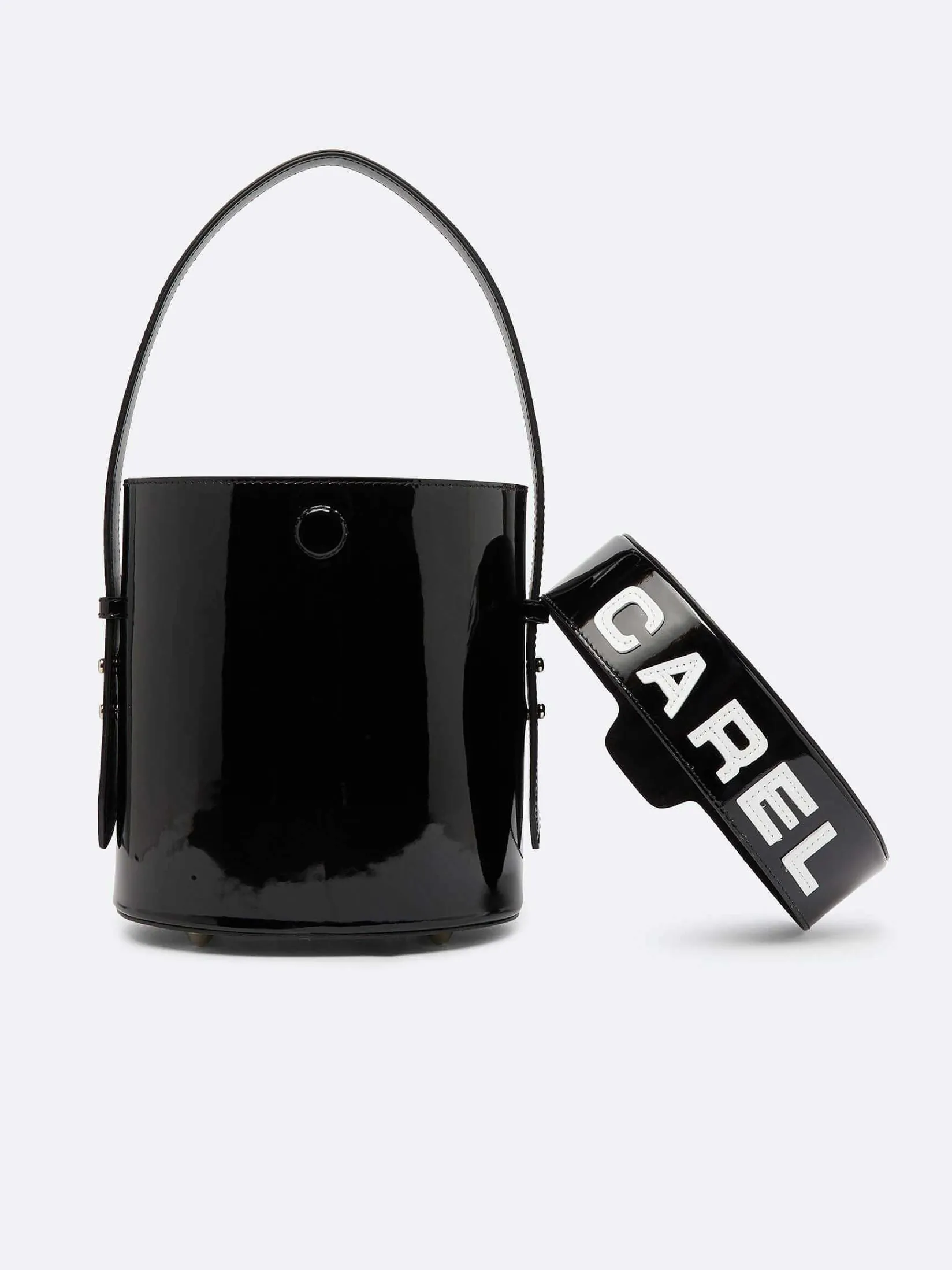 Black And White Patent Leather Bucket Bag-Carel Fashion
