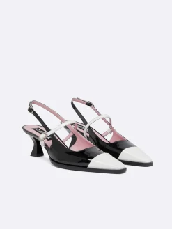 Black And White Patent Leather Slingback Pumps-Carel Best Sale