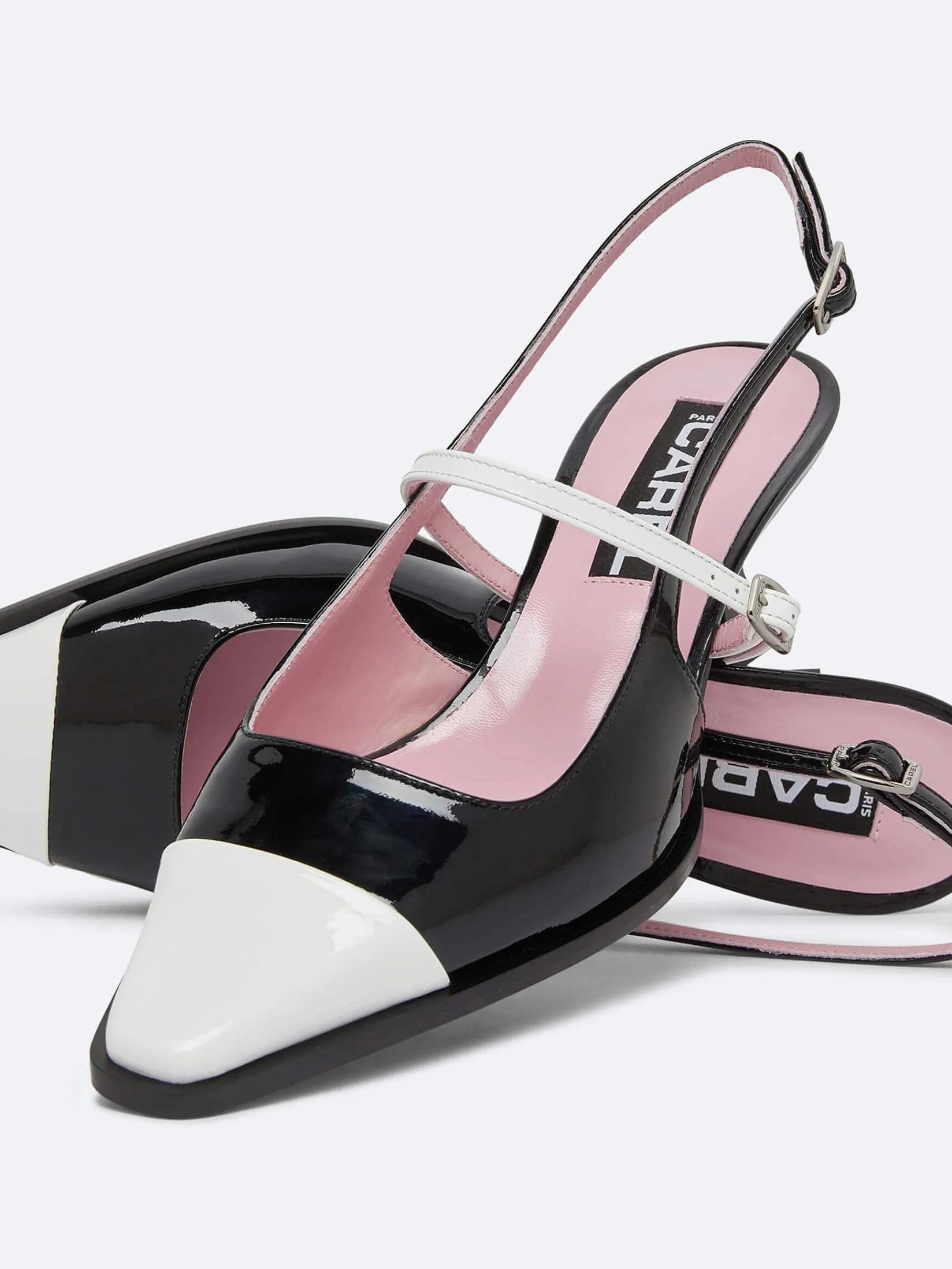 Black And White Patent Leather Slingback Pumps-Carel Best Sale