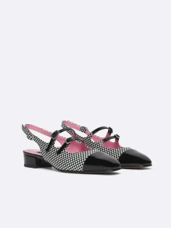 Black And White Upcycled Leather And Patent Leather Slingback Mary Janes-Carel New