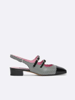 Black And White Upcycled Leather And Patent Leather Slingback Mary Janes-Carel New