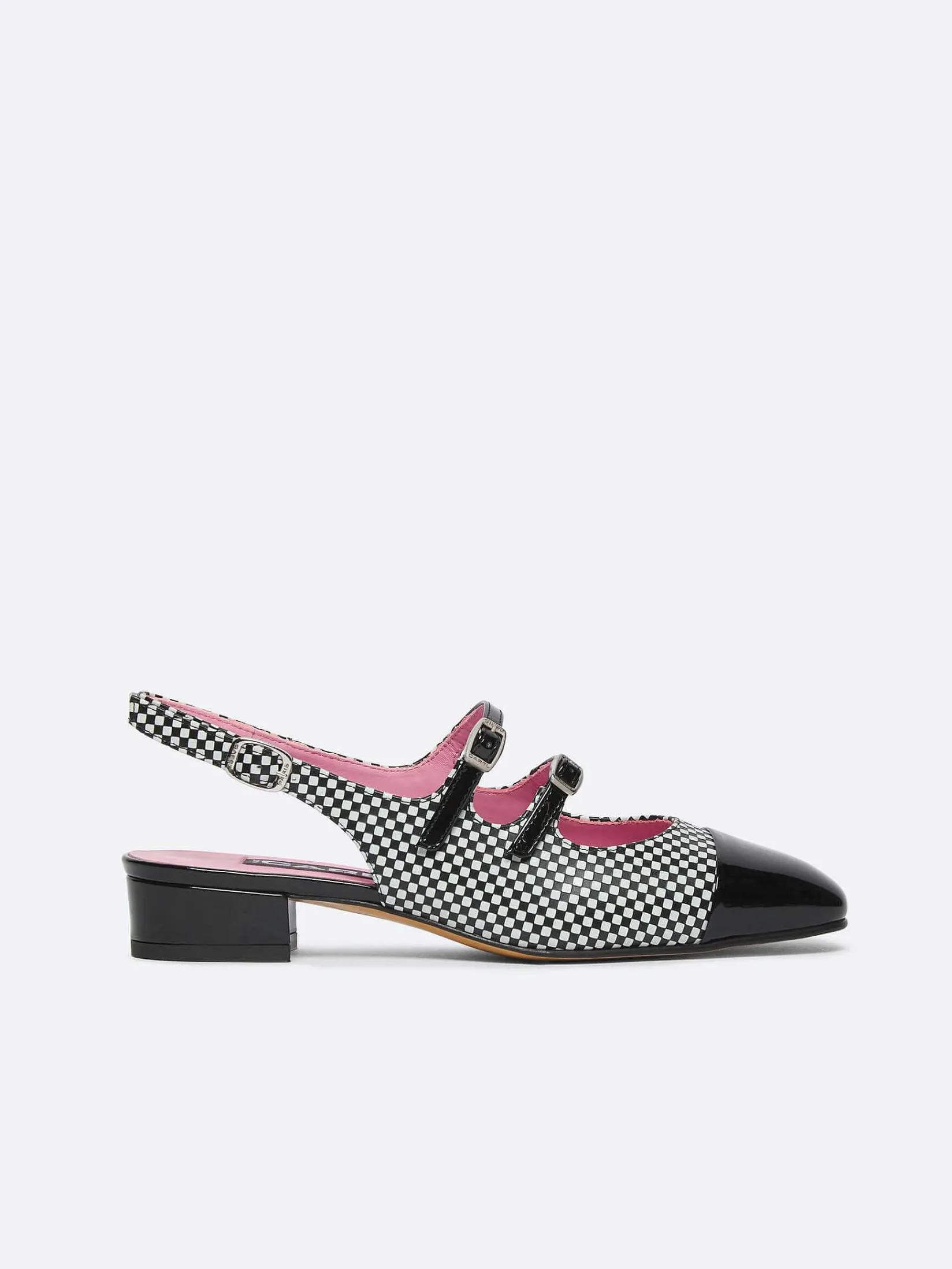 Black And White Upcycled Leather And Patent Leather Slingback Mary Janes-Carel New