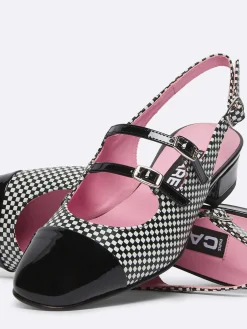 Black And White Upcycled Leather And Patent Leather Slingback Mary Janes-Carel New