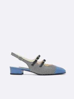 Black And White Upcycled Leather And Blue Patent Leather Slingback Mary Janes-Carel Flash Sale