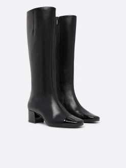 Black Leather And Patent Leather Boots-Carel Store