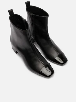 Black Leather And Patent Ankle Boots-Carel Shop