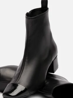 Black Leather And Patent Ankle Boots-Carel Shop
