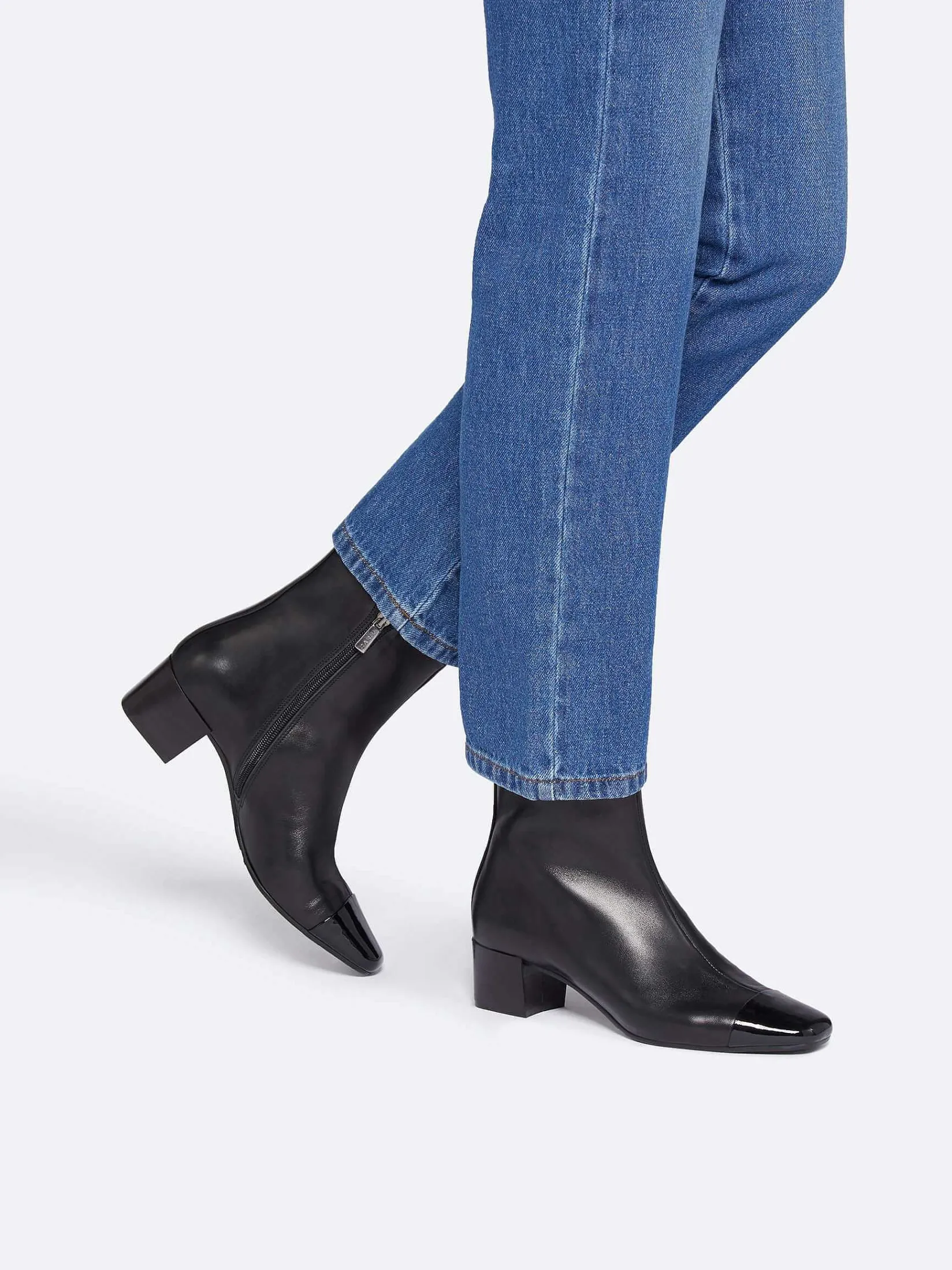 Black Leather And Patent Ankle Boots-Carel Shop