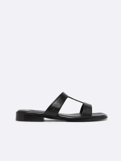 Black Leather Flat Mules-Carel Outlet