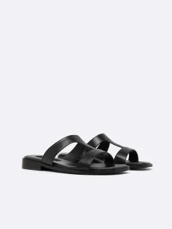 Black Leather Flat Mules-Carel Outlet