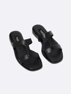 Black Leather Flat Mules-Carel Outlet