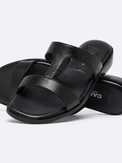 Black Leather Flat Mules-Carel Outlet