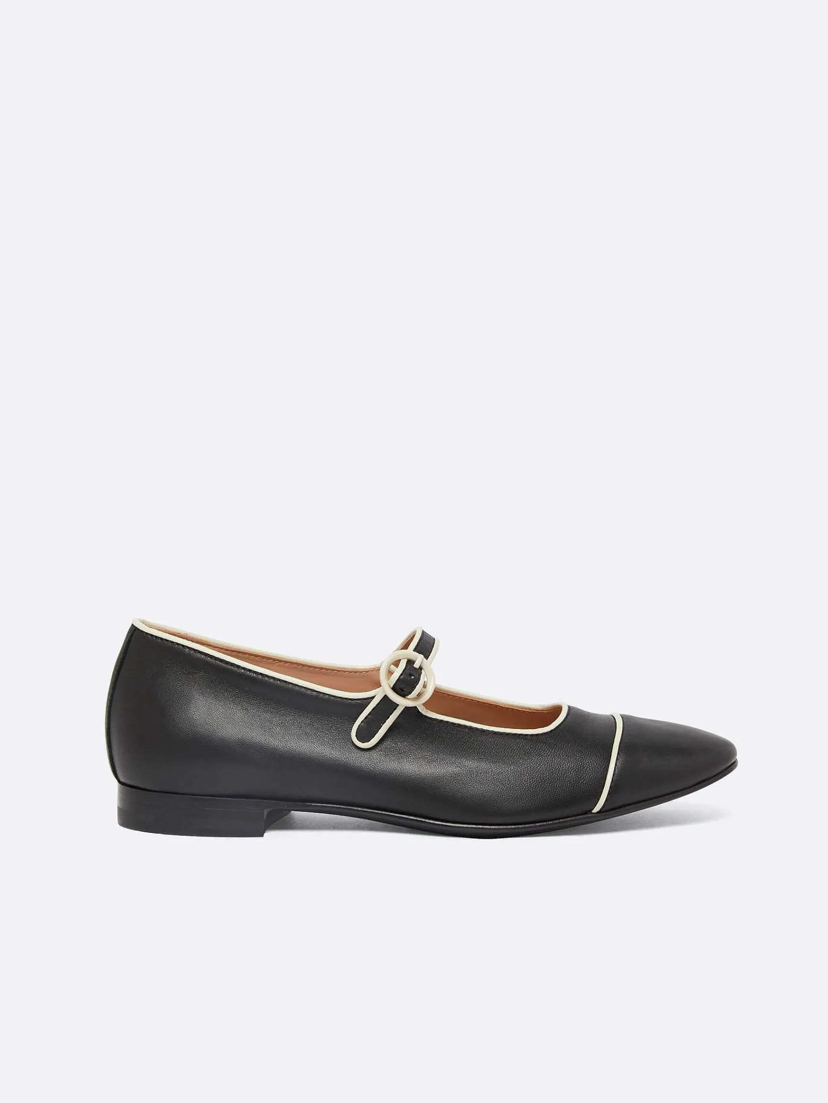 Black Leather Ivory Piping Mary Janes-Carel Best Sale