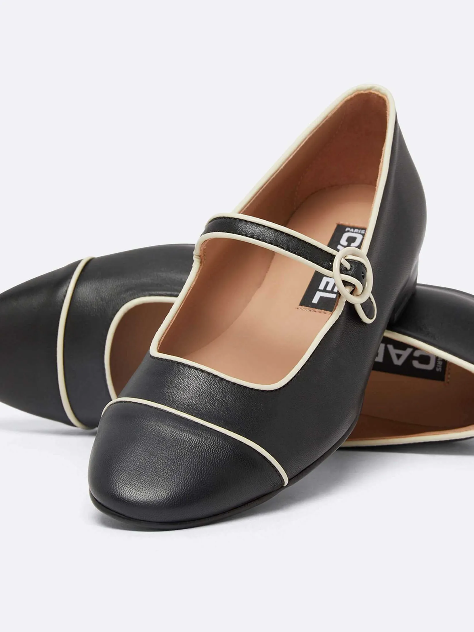 Black Leather Ivory Piping Mary Janes-Carel Best Sale