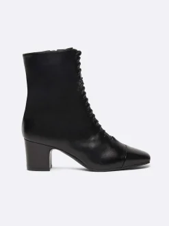 Black Leather Lace-Up Ankle Boots-Carel Online