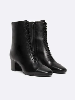 Black Leather Lace-Up Ankle Boots-Carel Online