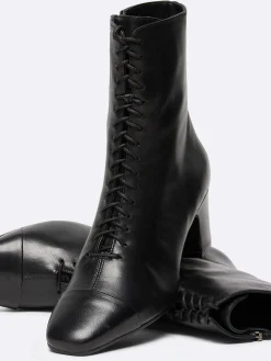 Black Leather Lace-Up Ankle Boots-Carel Online